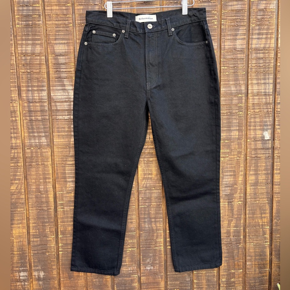 Reformation Julia Crop Cigarette High Waisted Black Jeans